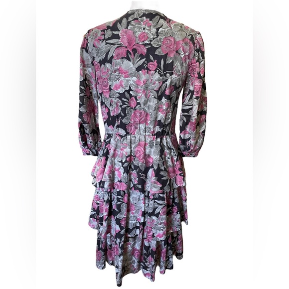 CGJ Vintage 80s Witchy Whimsygoth Artsy Grunge Floral Layered Ruffle Midi Dress - Picture 5 of 7